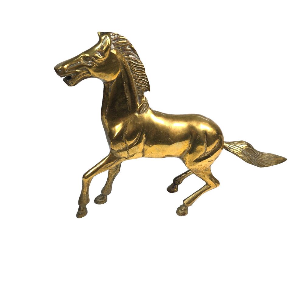 Vintage Solid Brass Horse Figurine Statue Mid Century Equestrian Decor 10"